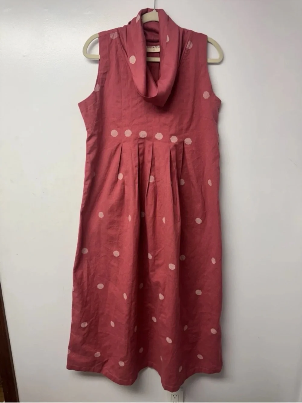 Bombay Paisley Pink Polka Dot Dress L Sleeveless Cowl Neck Cottagecore Boho G - Picture 2 of 6